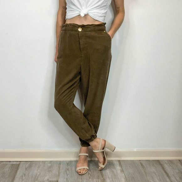 NWOT ZARA high waist joggers lyocell paper bag waist cabincore - Picture 6 of 12